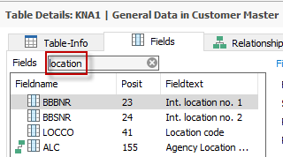 Field Filter in operation showing reduced set of Fields